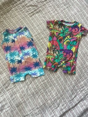 Pair of Bums & Roses Baby Shortie Romper Set - size 3-6 mos